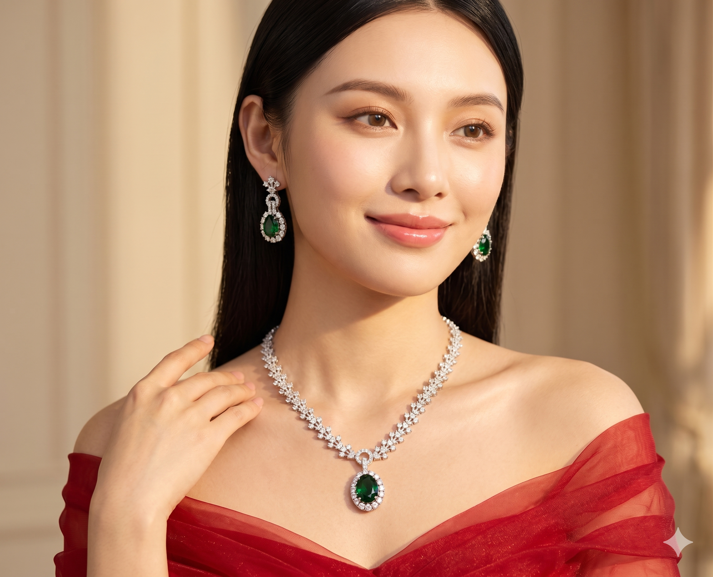 Zulekha Jade Halo Diamond Set – jade green American Diamond necklace and earring set