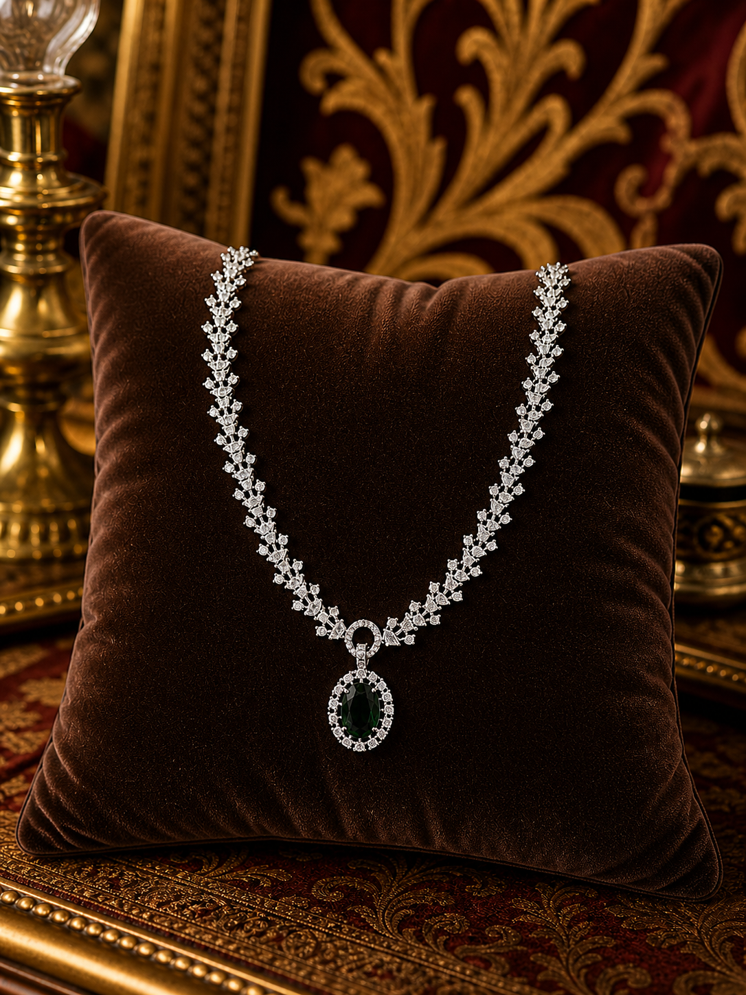 Zulekha Jade Halo Diamond Set – jade green American Diamond necklace and earring set