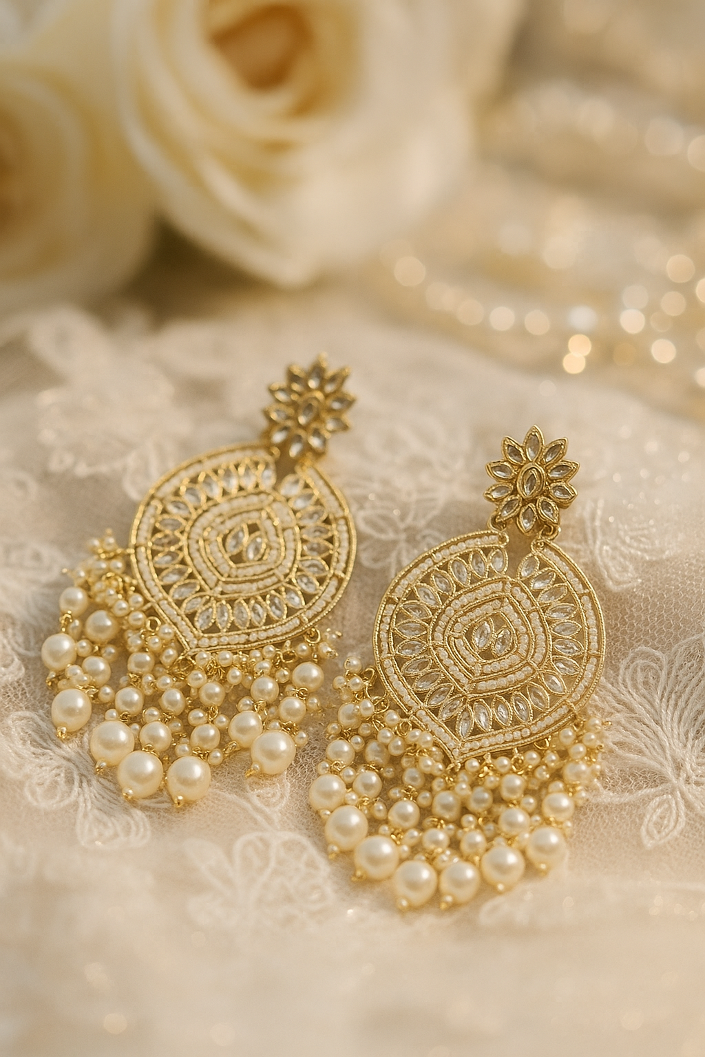 Zulekha Kundan Pearl Chaandbali – kundan and pearl chandbali ethnic earrings