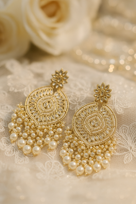 Zulekha Kundan Pearl Chaandbali – kundan and pearl chandbali ethnic earrings