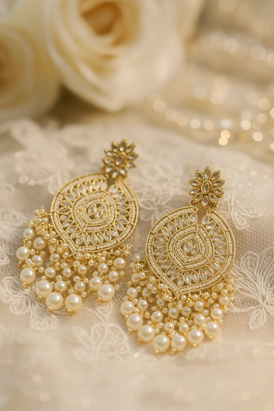 Zulekha Kundan Pearl Chaandbali – kundan and pearl chandbali ethnic earrings