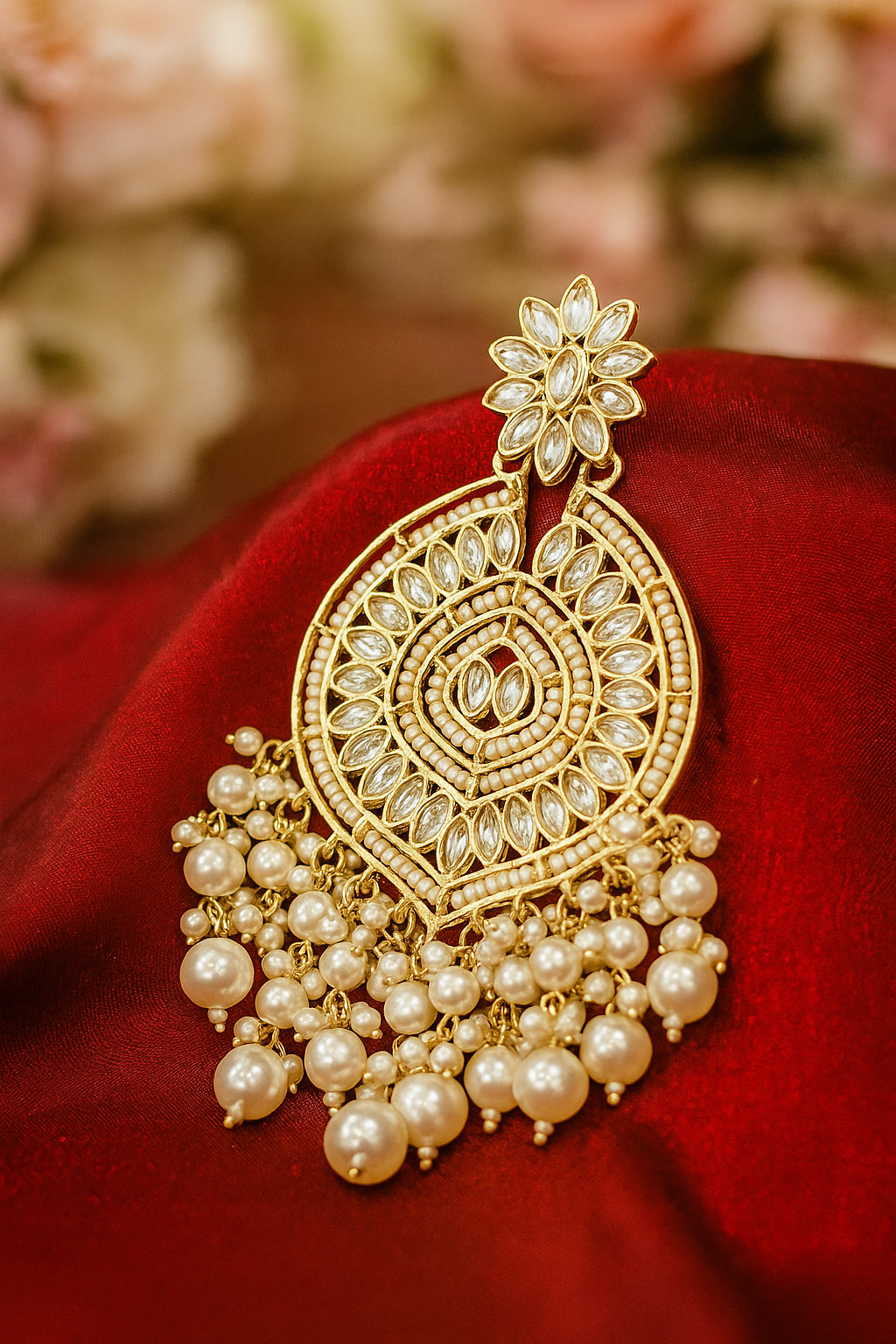 Zulekha Kundan Pearl Chaandbali – kundan and pearl chandbali ethnic earrings