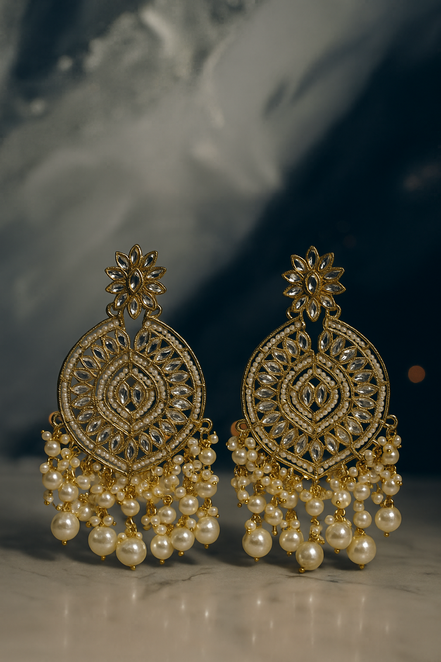 Zulekha Kundan Pearl Chaandbali – kundan and pearl chandbali ethnic earrings