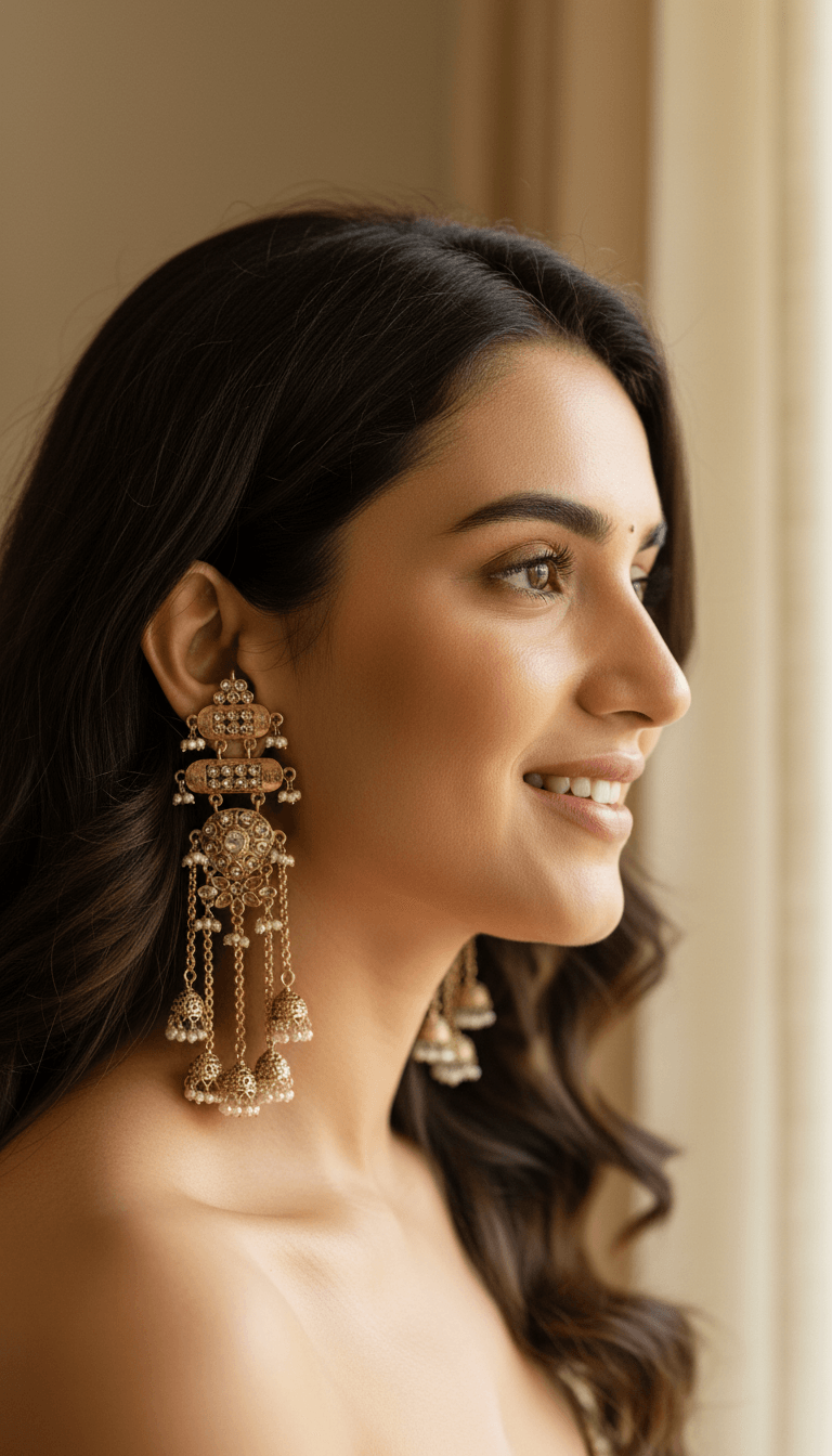 Zulekha Maharani Antique Kundan Cascade Earrings – antique kundan cascade ethnic earrings