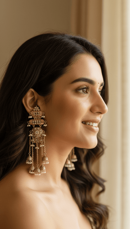 Zulekha Maharani Antique Kundan Cascade Earrings – antique kundan cascade ethnic earrings