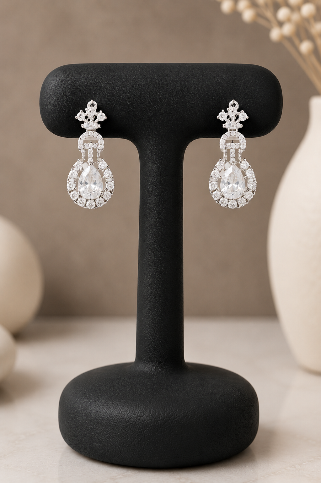 Zulekha Moon Halo Diamond Set – silver white American Diamond necklace and earring set
