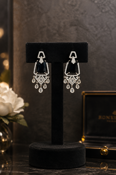 Zulekha Noir Regent Diamond Set – black American Diamond necklace and earring set