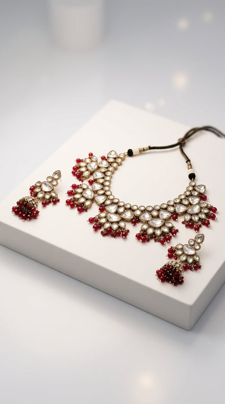Zulekha Rakta Prabha Necklace Set – red necklace and earring set