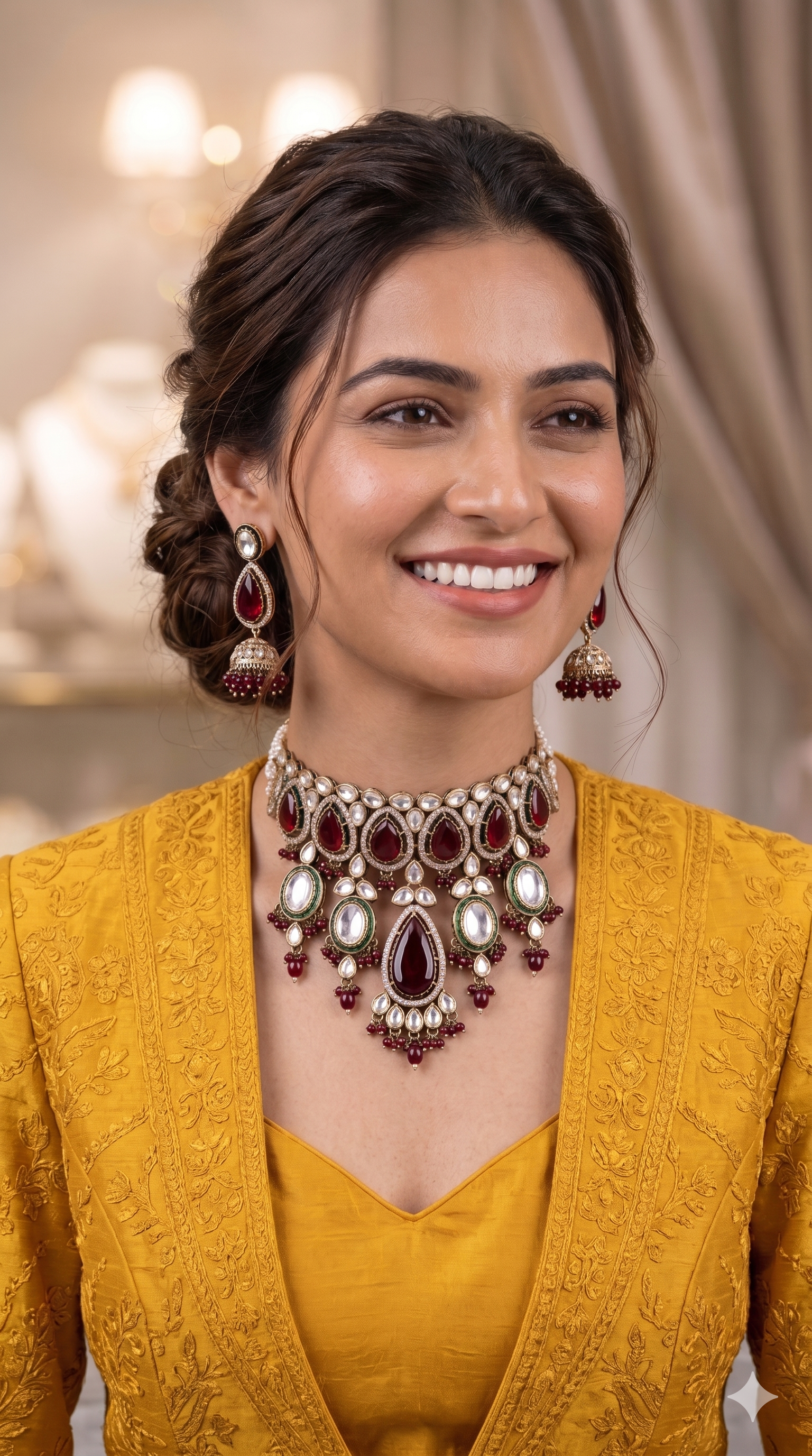 Zulekha Raktima Ratna Jhalar Bridal Set – red jhalar bridal necklace set