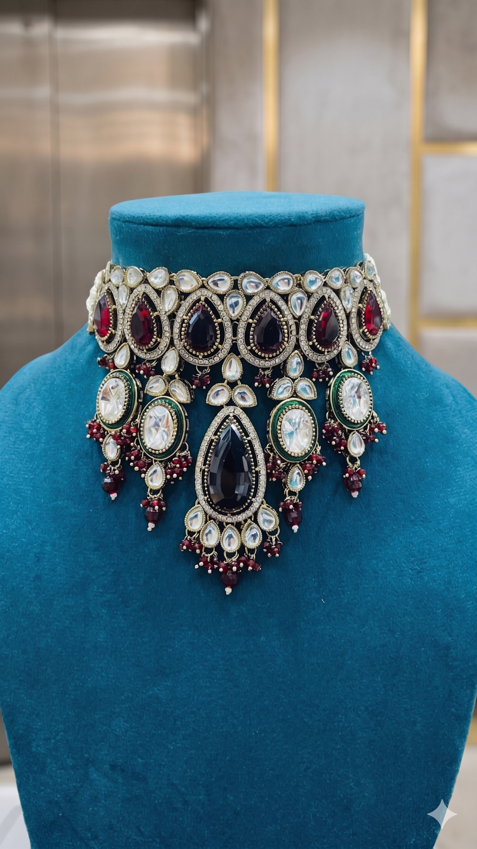 Zulekha Raktima Ratna Jhalar Bridal Set – red jhalar bridal necklace set