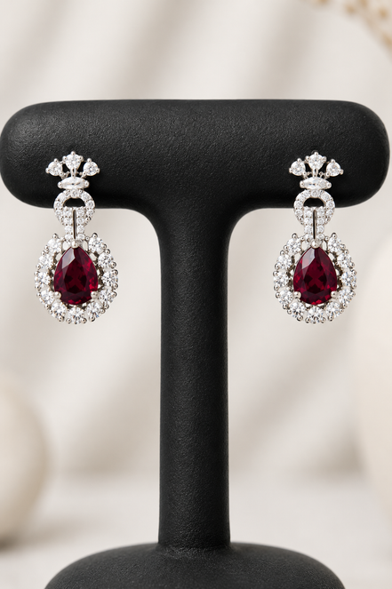 Zulekha Ruby Halo Diamond Set – red ruby American Diamond necklace and earring set