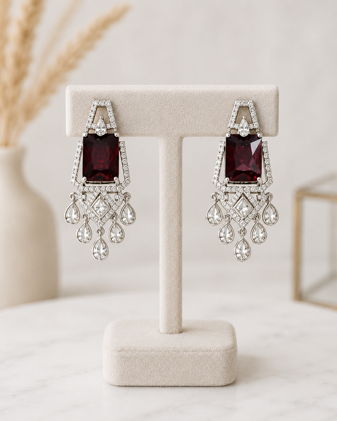 Zulekha Ruby Regent Diamond Set – deep red American Diamond necklace and earring set