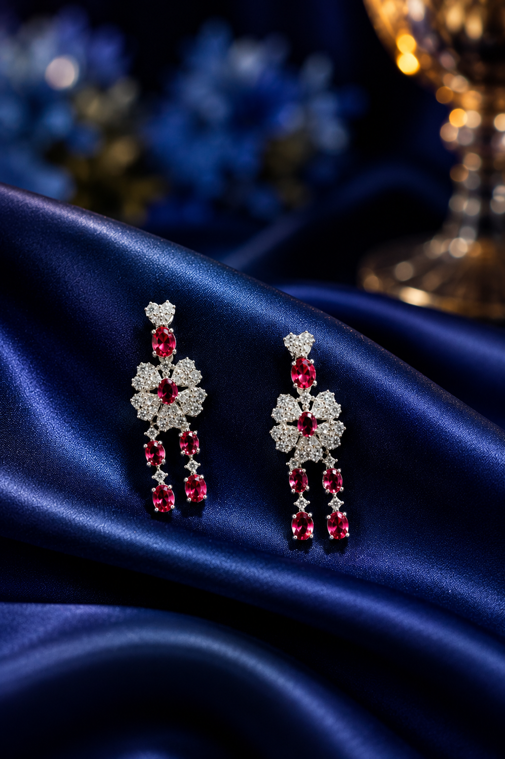 Zulekha Ruby Vine Diamond Set – red American Diamond necklace and earring set