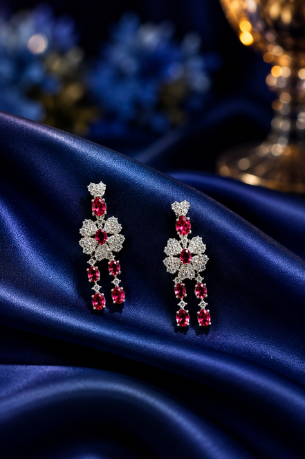 Zulekha Ruby Vine Diamond Set – red American Diamond necklace and earring set