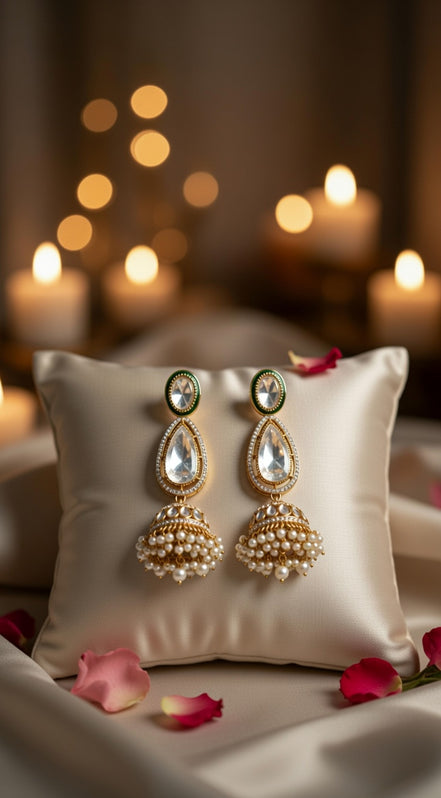 Zulekha Shvet Ratna Jhalar Bridal Set – white stone jhalar bridal necklace set