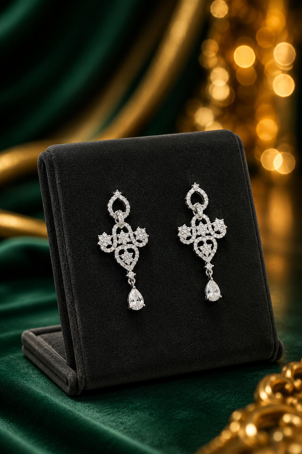 Zulekha Snowlace Diamond Set – white American Diamond necklace and earring set