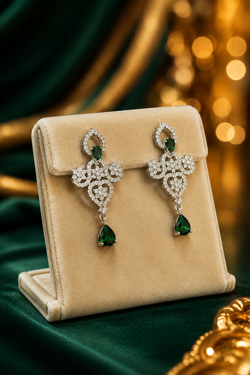 Zulekha Viridian Lace Diamond Set – green American Diamond necklace and earring set